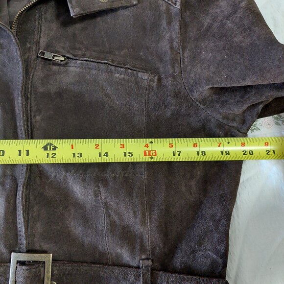 Le Château Vintage Y2k Brown Genuine Suede Leather Moto Jacket Women's Size L - Picture 9 of 12